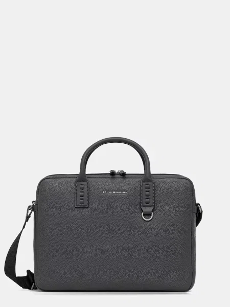 Usnjena torba za prenosnik Tommy Hilfiger siva