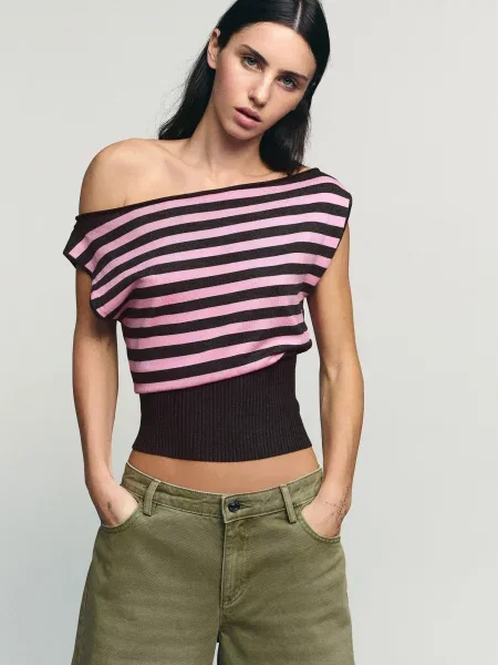 Bershka Tričko BASBER ružová čierna
