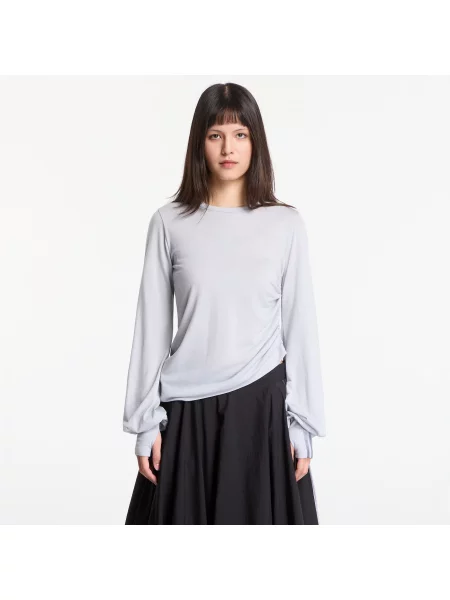 Tricou Wool Cinched Drape Long Sleeve Long-Sleeve Top Lgh Solid Grey M gri