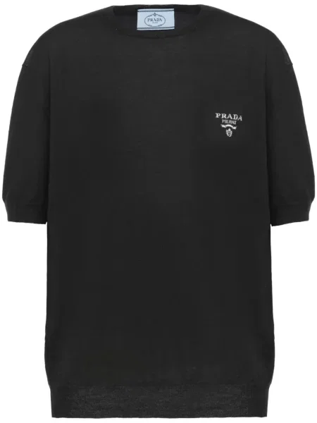 Pulover Prada cu broderie scurt negru