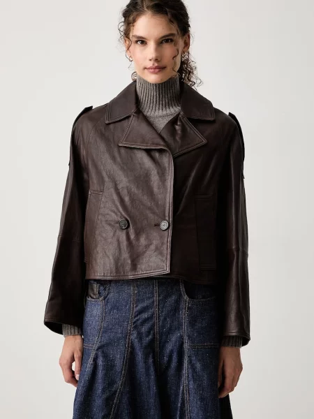 Weekend MaxMara Geacă de piele Wkdfelino | Relaxed fit maro