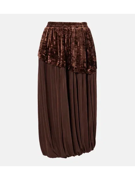 Fustă midi Xu Zhi de catifea până la genunchi maro