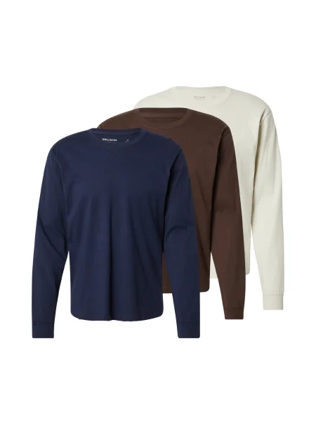 HOLLISTER Tričko námořnická modř / hnědá bílá