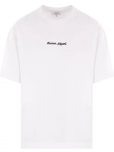 Tričko Maison Kitsuné s výšivkou bílé