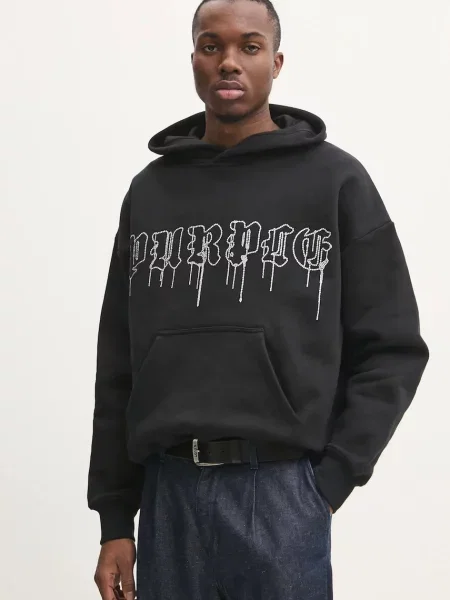 PURPLE BRAND melegítőfelső HWT FLEECE PO HOODY férfi nyomott mintás kapucnis fekete