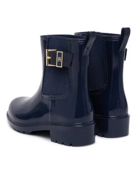 Tommy Hilfiger Gumijasti škornji Th Buckle Glossy Ankle Rain Boot Mornarsko modra