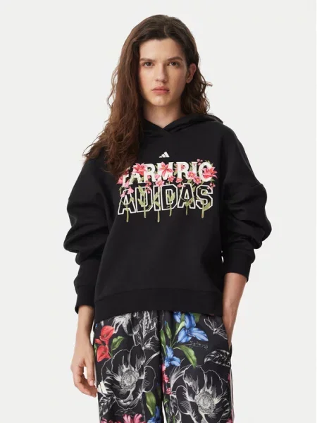 Adidas dukserica sa kapuljačom za žene s pamukom x Farm Rio crna