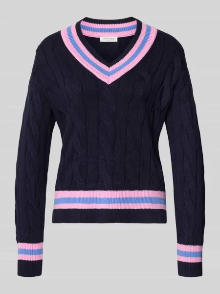 Sweter z dzianiny z dekoltem w serek Christian Berg Woman granatowy