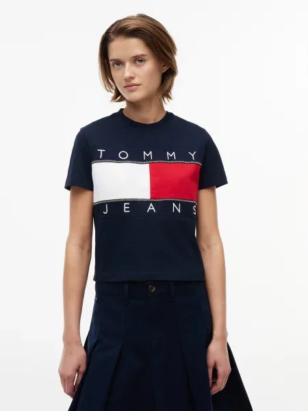 Tommy Jeans Tričko tmavomodrá / červená biela