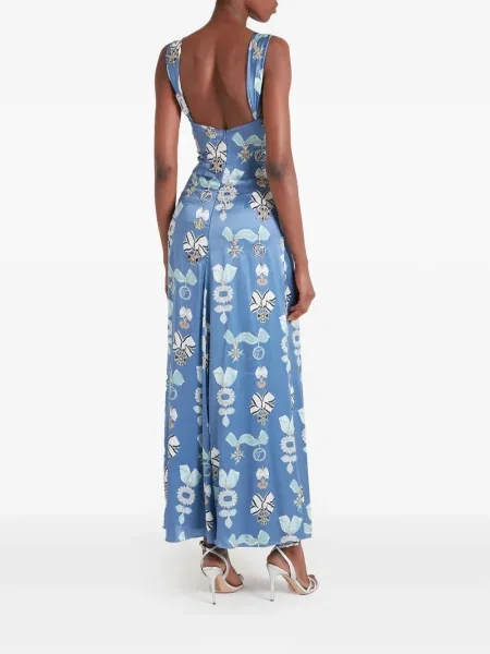 Rochie maxi Temperley London de mătase fără mâneci cu volane albastru