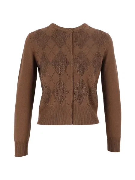 Pletený kardigan Max Mara s argylovým vzorem hnědý