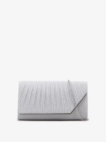 Torebka Kopertowa z Błyszczącego Materiału z Łańcuszkiem na Ramię Senalie srebrna