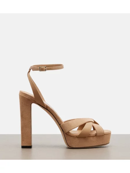 Sandale Jimmy Choo din piele de căprioară cu platformă bej