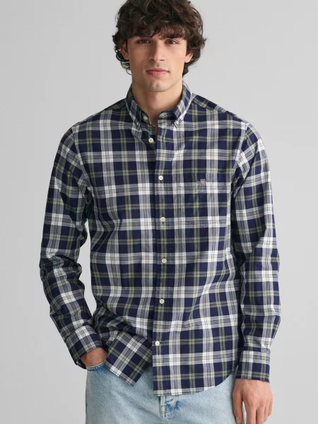 Рубашка в клетку Gant из поплина синяя