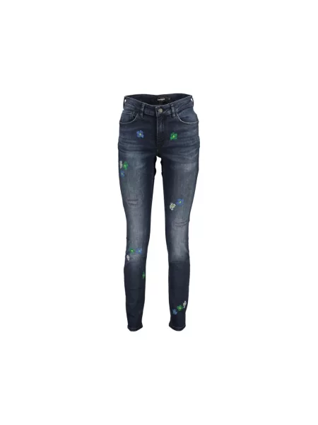 Skinny jeansy skinny Desigual z nadrukiem niebieskie