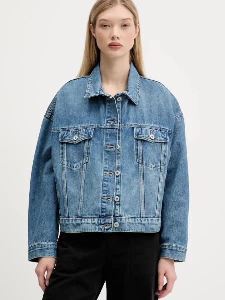 Hugo Blue geacă jeans de tranzitie oversize albastru