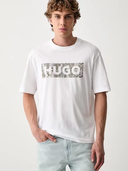 HUGO Blue majica za muškarce od pamuka Nerpient bijela