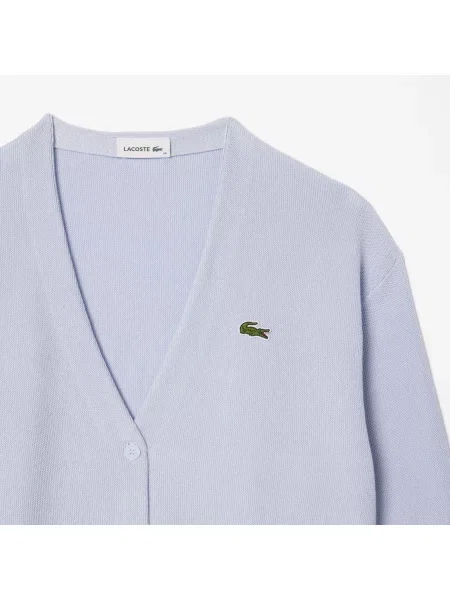 Lacoste Kardigan Z Bawełny Z Dekoltem V niebieski