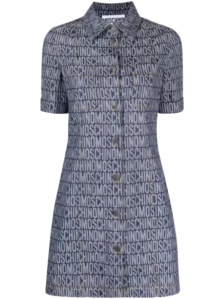 Rochie din denim Moschino din jacard cu autograf