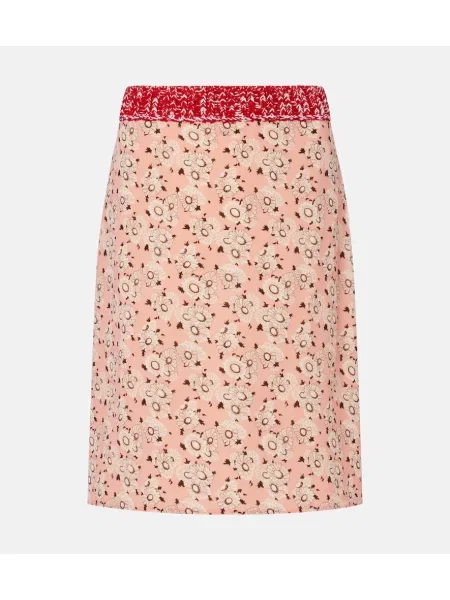 Fustă tip creion Prada de mătase cu model floral roz