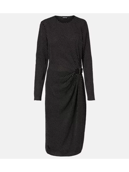 Rochie midi Tom Ford de mătase cu buline până la genunchi negru