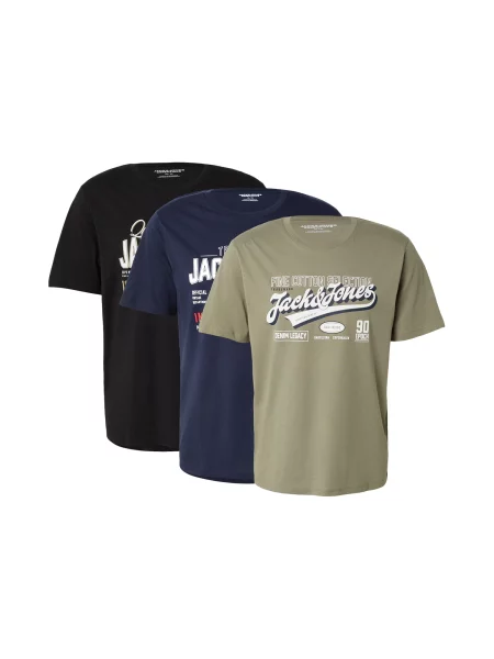 JACK & JONES Tricou albastru închis / oliv / negru alb