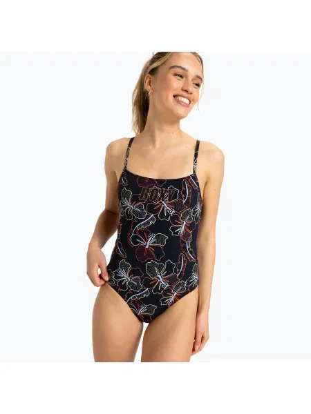 Дамски бански от една част ROXY Active Basic Printed anthracite athletic hibiscus черно