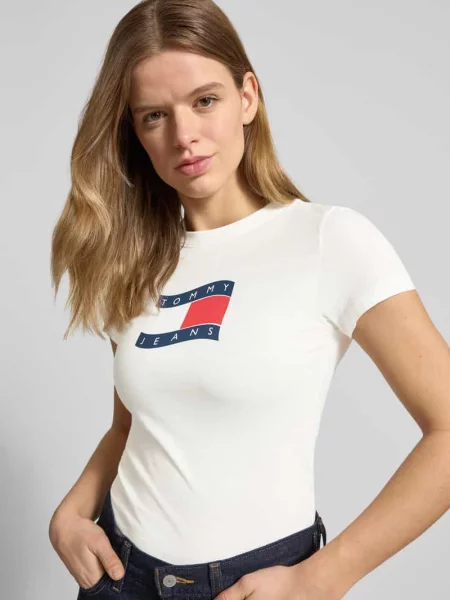T-shirt o kroju slim fit z czystej bawełny Tommy Jeans biała