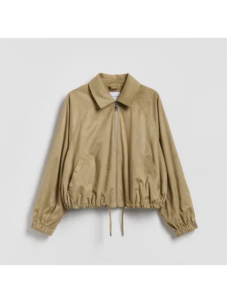 Reserved Bunda bomber z imitace semiše béžová