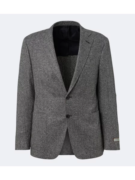 Sacou Canali de lână cu model herringbone gri