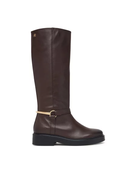 Cizme lungi riding Tommy Hilfiger Th Stud Leather Knee Riding Boot maro