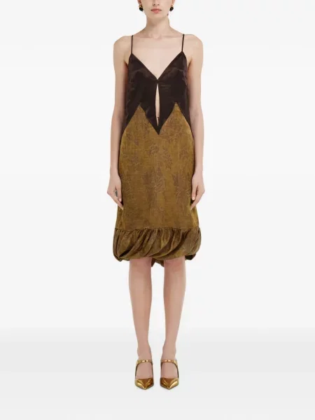 Rochie midi Ferragamo cu model floral maro
