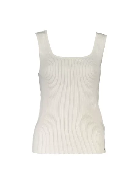 Lniany top Tommy Hilfiger na szerokie ramiączka biały