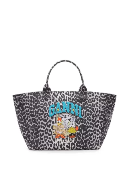 Geantă shopper Ganni cu imagine cu model leopard gri