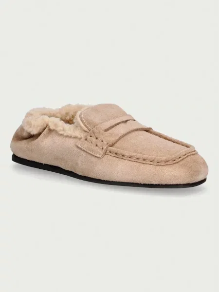 Posa mocasini pentru femei din piele întoarsă Penny Loafer bej