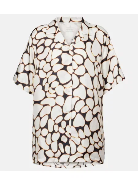 Cămașă Dries Van Noten de mătase cu imagine alb