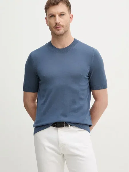 BOSS tricou de lana H-Umauro albastru