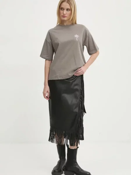 Шкіряна спідниця Never Fully Dressed Vegan Leather Fringe Jaspre midi олівець чорний