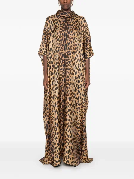 Rochie maxi Gucci cu imagine cu model leopard maro