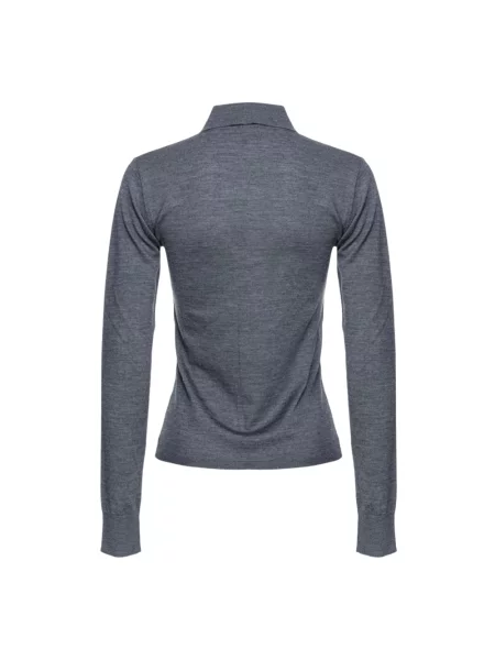 Dzianinowe haftowane polo Pinko z długim rękawem szare