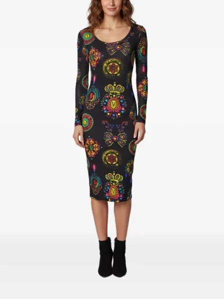Rochie din denim Versace Jeans Couture cu imagine din jerseu negru