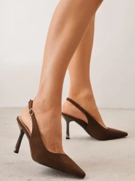 Pantofi stiletto VICES slingback decorați cu strasuri cu Laodele maro