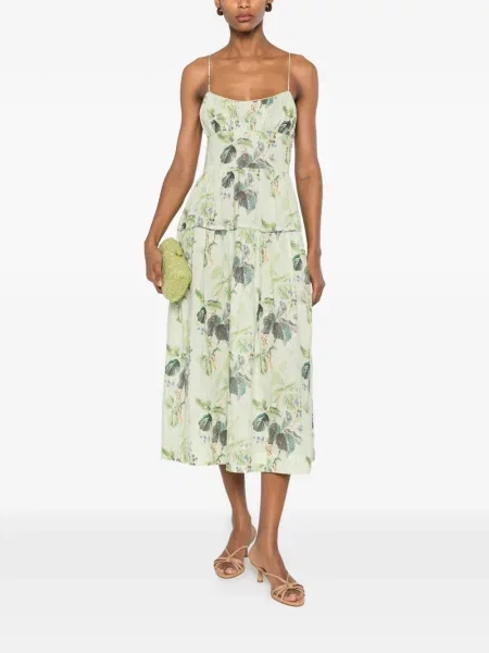 Rochie midi Dôen cu model floral cu imagine verde