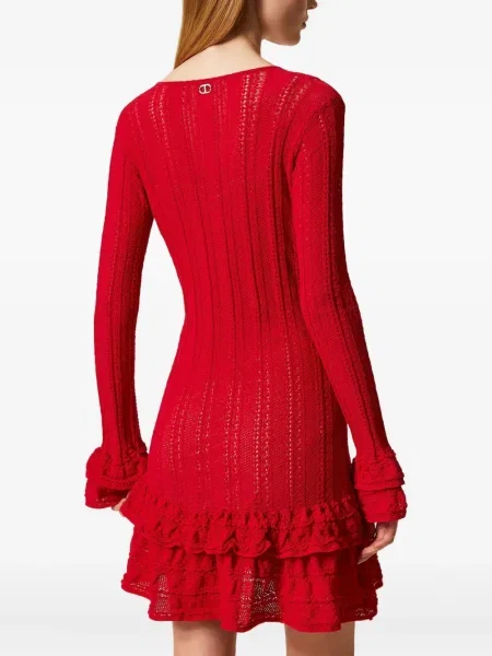 Rochie mini Twinset tricotate cu volane de costum roșu