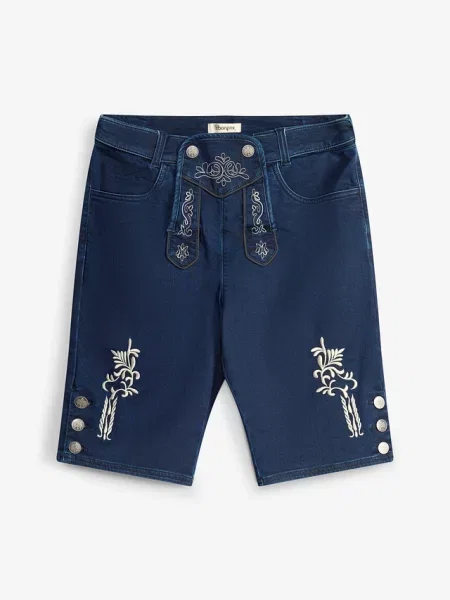 Bermudy w ludowym stylu z denimu dresowego z gumką w pasie niebieskie