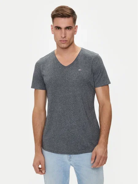 Тениска Tommy Jeans с меланжов десен сиво