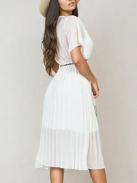 Rochie midi Resti plisată până la genunchi de costum alb