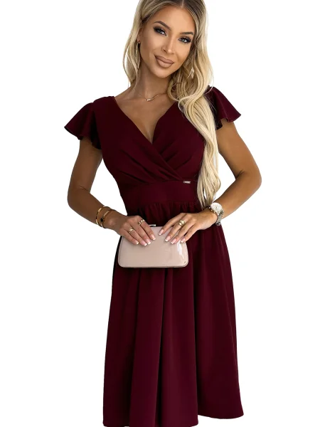 Kratak odgovarati mini haljina Numoco kratki rukavi bordo