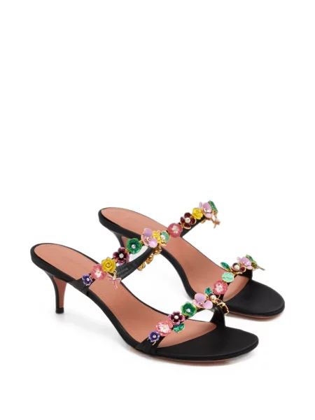 Sandale Amina Muaddi cu model floral negru