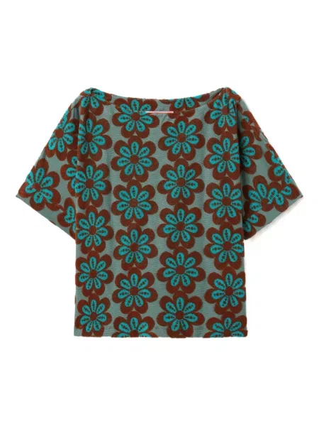 Tricou La Doublej cu model floral cu decolteu barcă verde